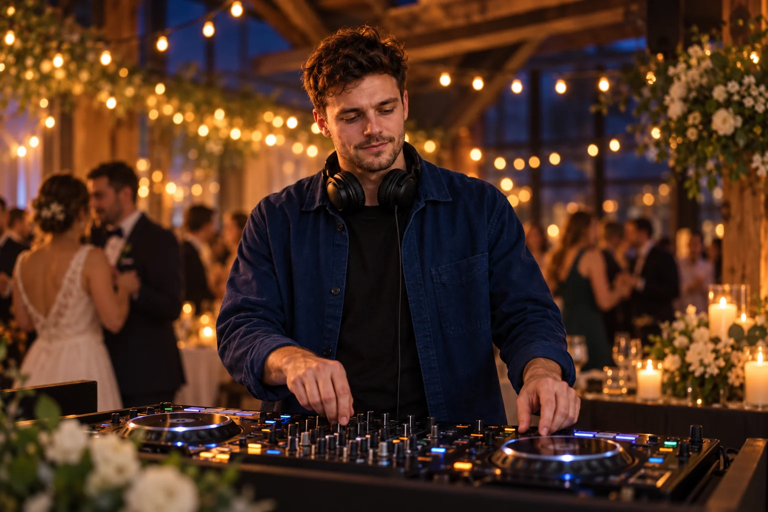 DJ przy konsolecie podczas przyjęcia