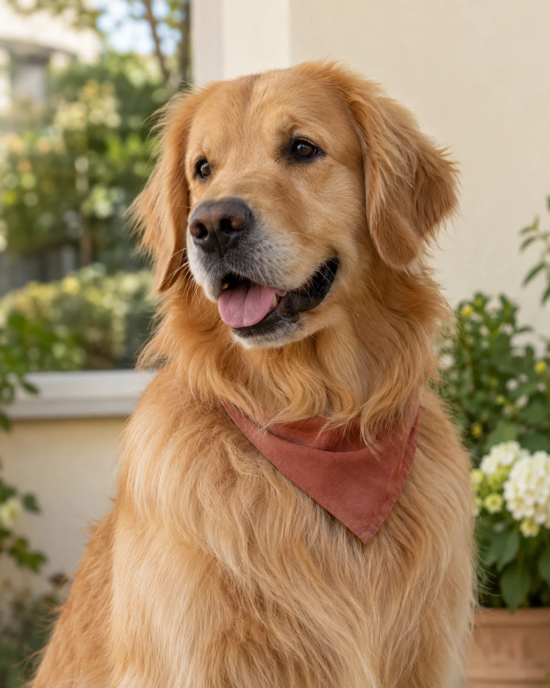 Golden retriever w terakotowej apaszce