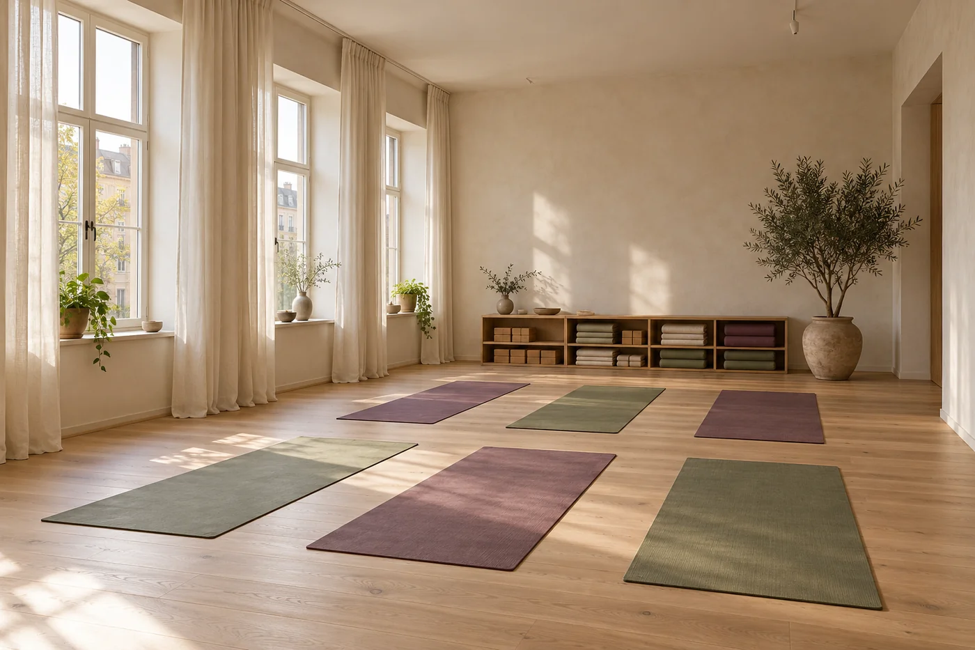 Jasna sala z matami, klockami i kocami