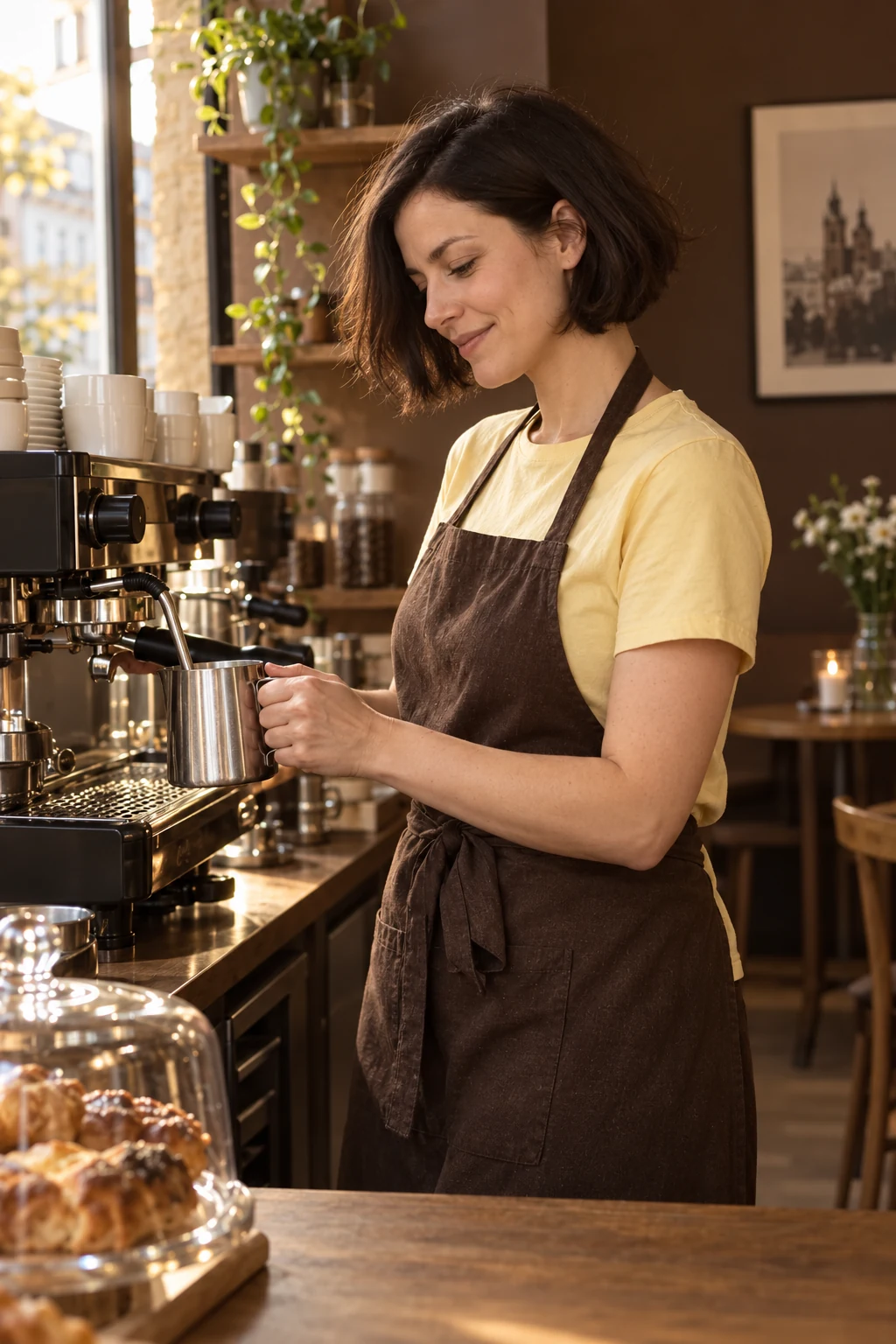Baristka podczas przygotowywania kawy