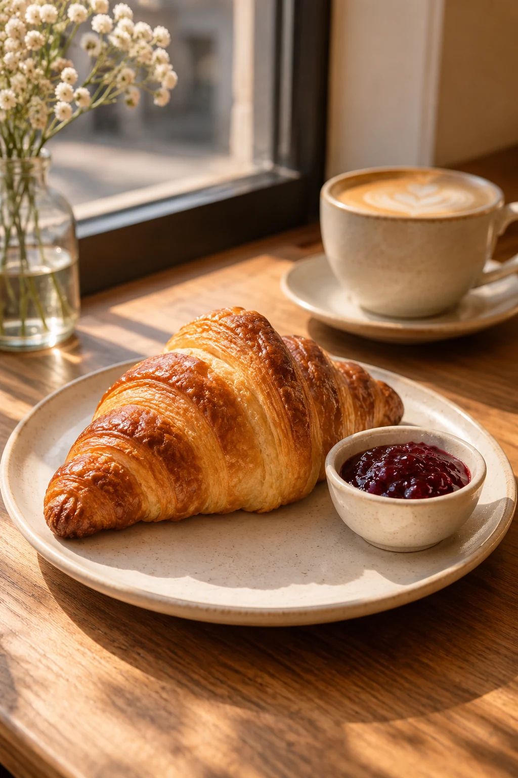 Croissant i konfitura przy oknie