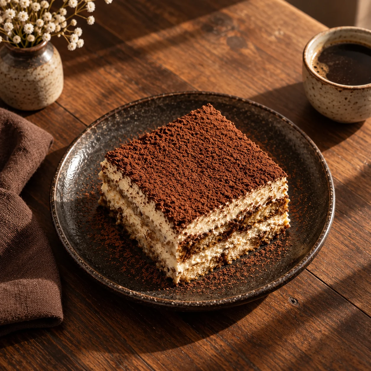 Tiramisu z widocznymi warstwami kremu