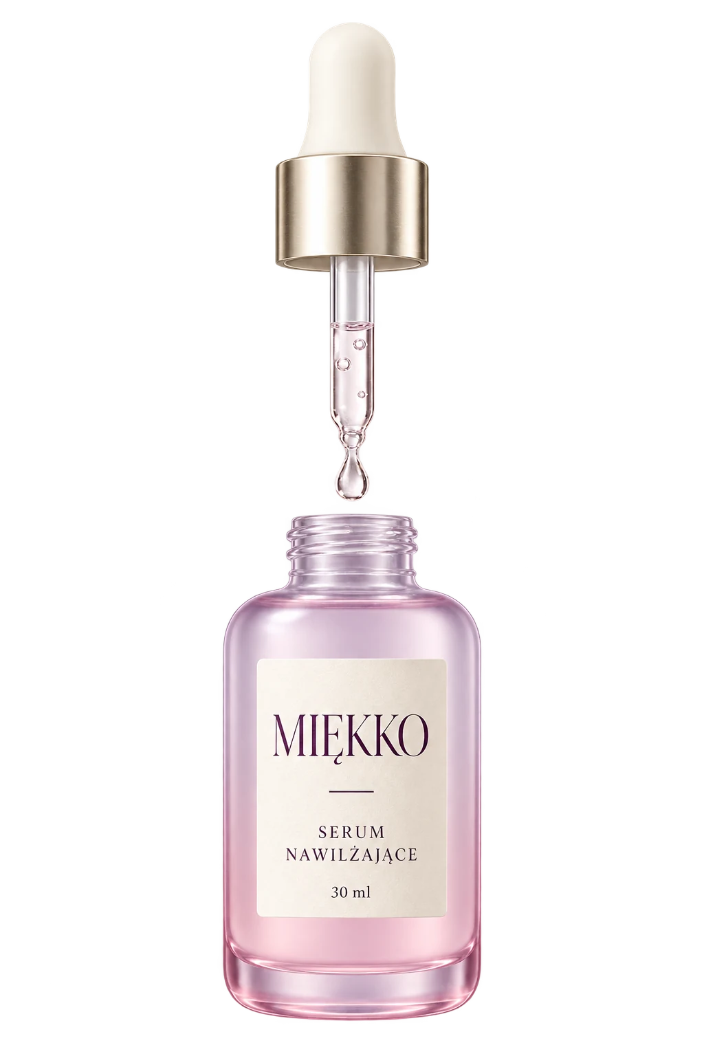 Kropla serum nad otwartą butelką