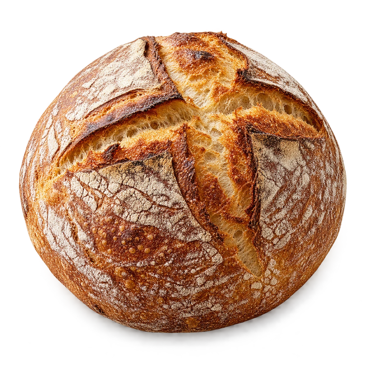 Okrągły bochenek chleba na zakwasie z krzyżowym nacięciem