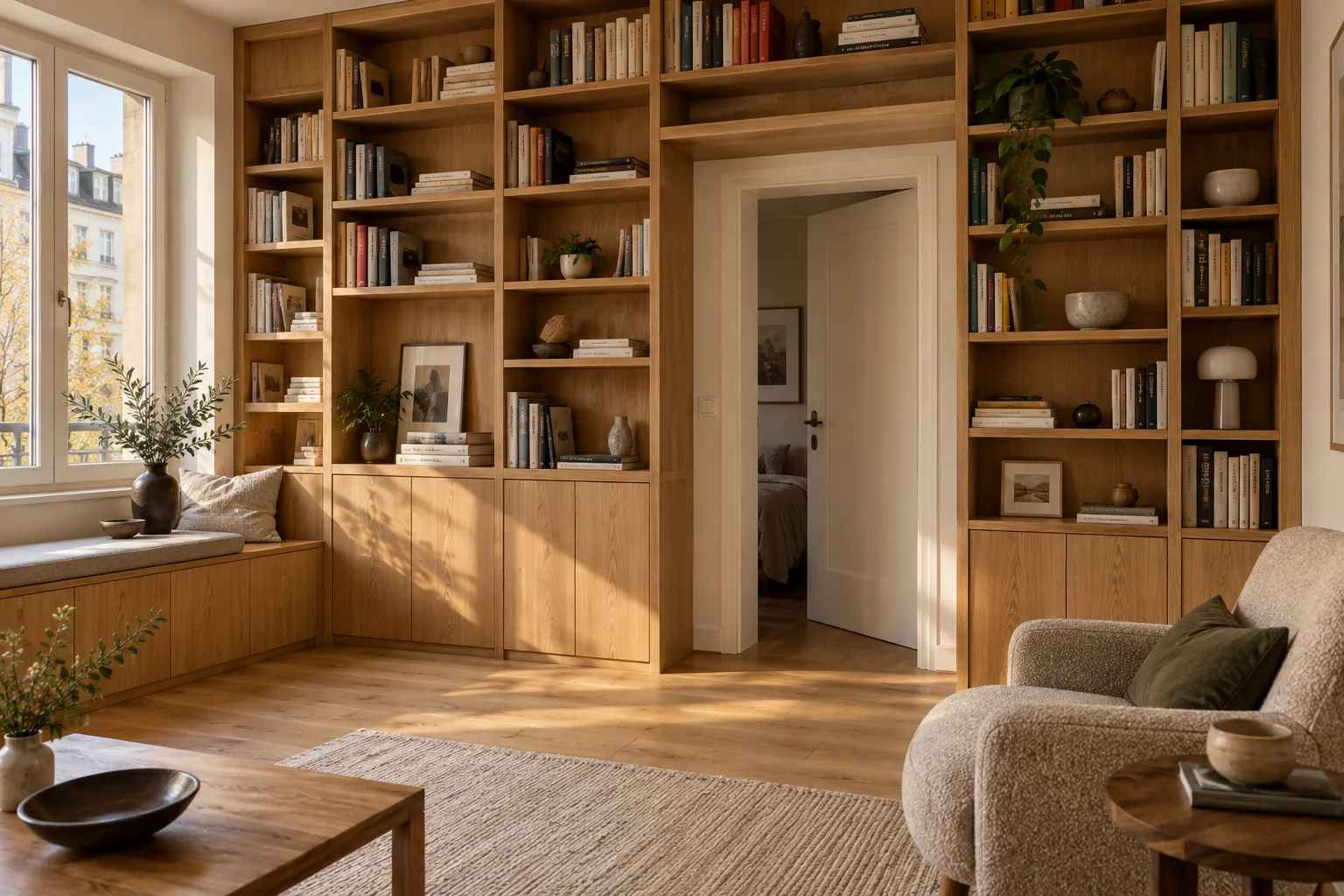 Biblioteka wokół okna