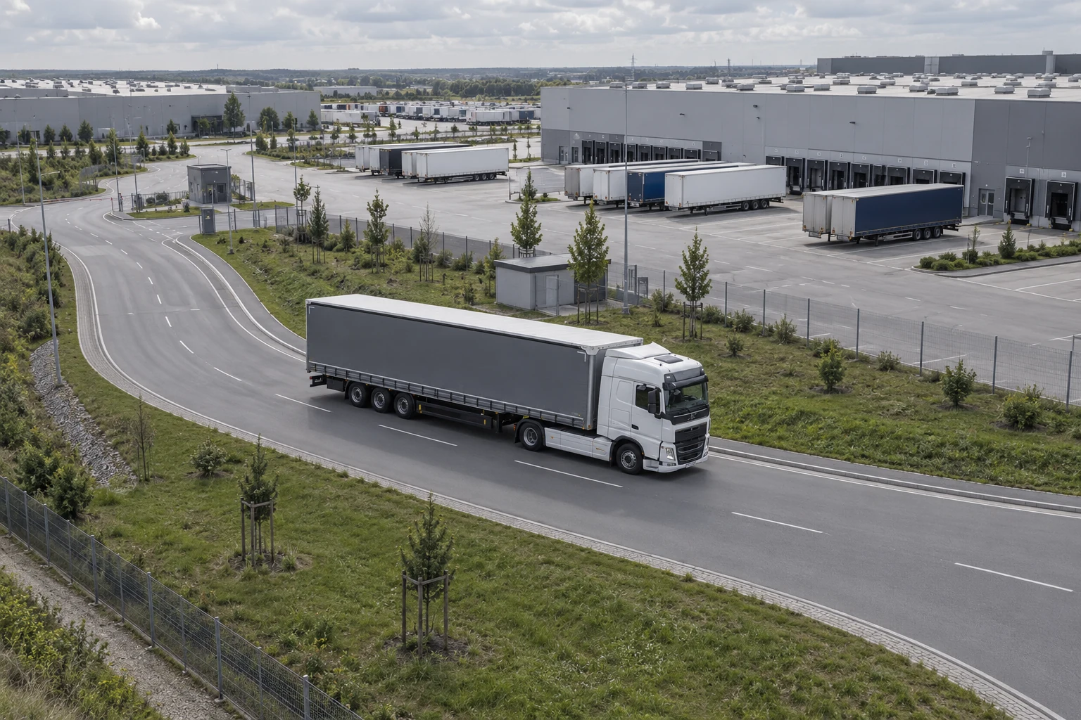 Ciężarówka na drodze przy centrum logistycznym