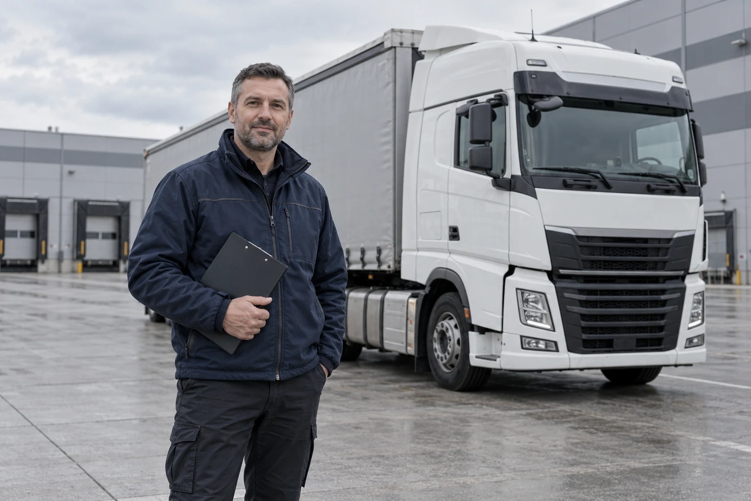 Koordynator transportu przy samochodzie ciężarowym