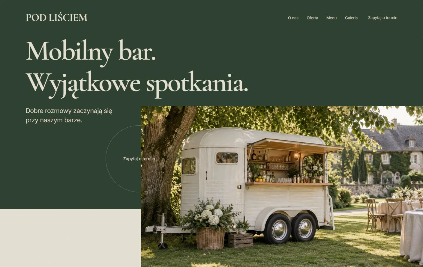 Podgląd strony POD LIŚCIEM, Mobilny bar i eventy