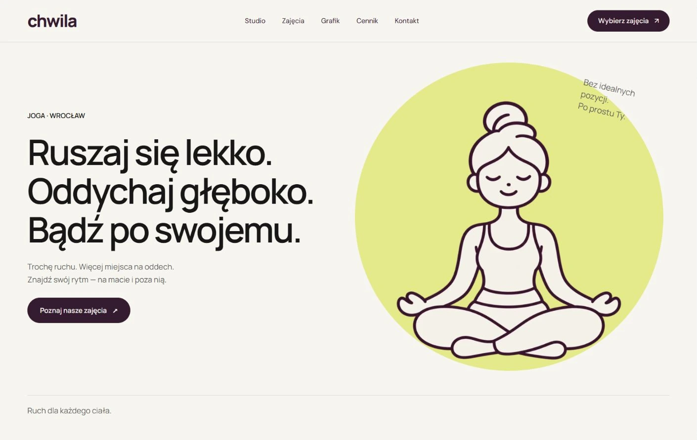 Podgląd strony chwila, Studio jogi