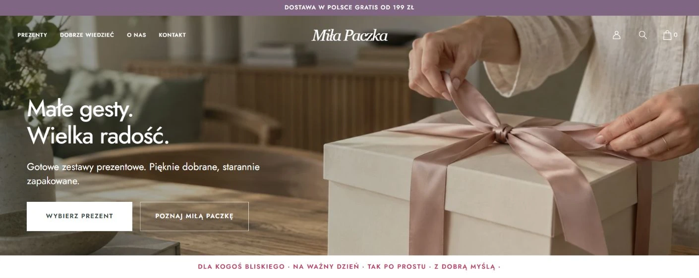 Podgląd strony Miła Paczka, Zestawy prezentowe