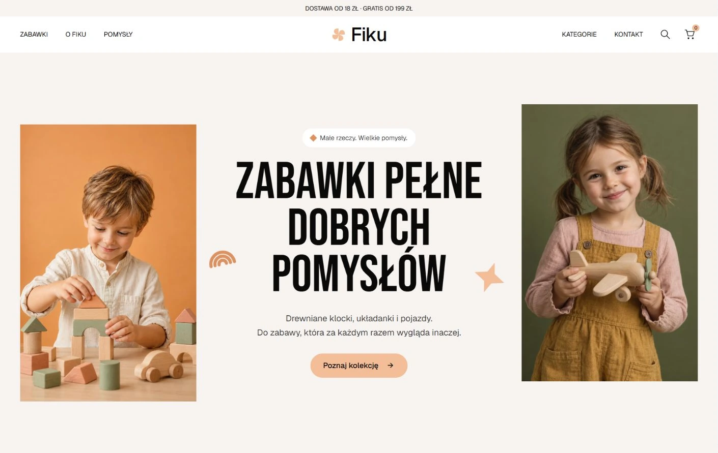 Podgląd strony Fiku, Zabawki i marka dziecięca